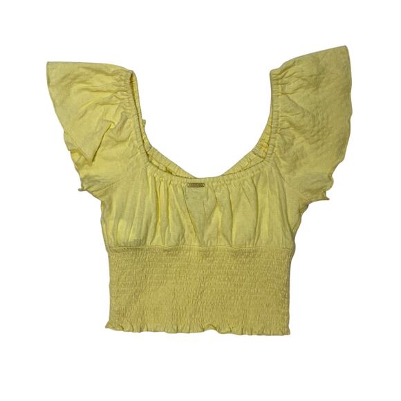 Billabong Yellow Crop Top w Smocked Waist - Picture 4 of 4